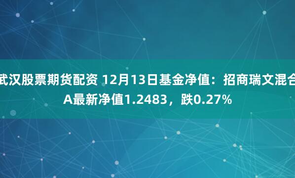 武汉股票期货配资 12月13日基金净值：招商瑞文混合A最新净值1.2483，跌0.27%