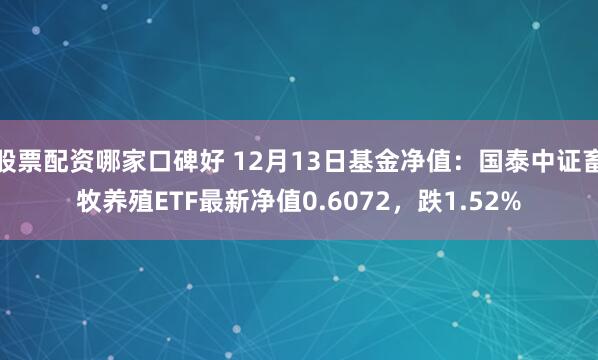 股票配资哪家口碑好 12月13日基金净值：国泰中证畜牧养殖ETF最新净值0.6072，跌1.52%