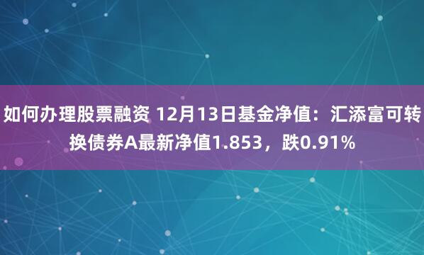 如何办理股票融资 12月13日基金净值：汇添富可转换债券A最新净值1.853，跌0.91%