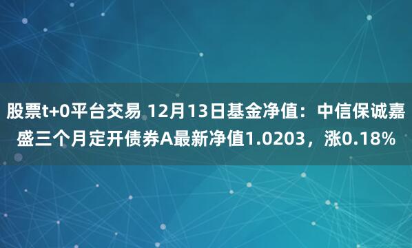 股票t+0平台交易 12月13日基金净值：中信保诚嘉盛三个月定开债券A最新净值1.0203，涨0.18%