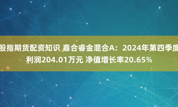 股指期货配资知识 嘉合睿金混合A：2024年第四季度利润204.01万元 净值增长率20.65%